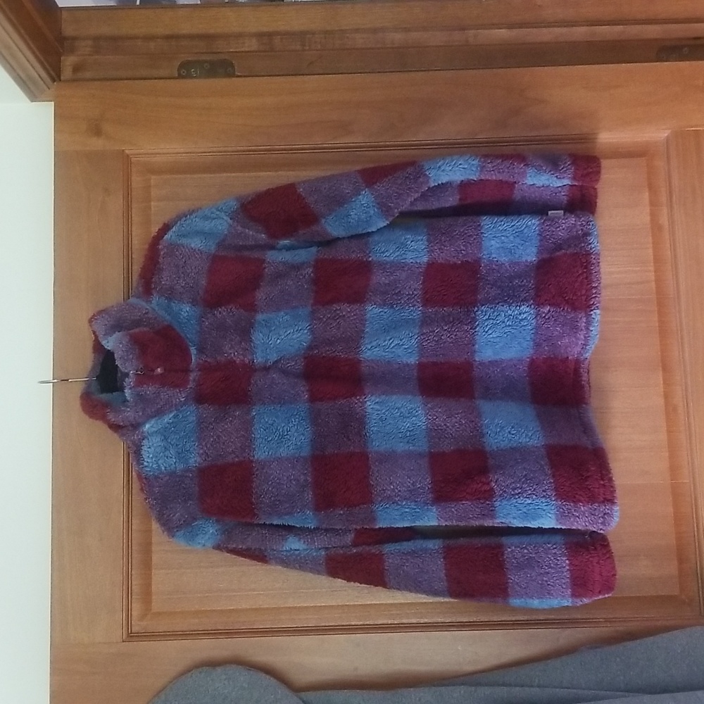 Blue and Red Eddie Bauer Plaid Quarter Zip